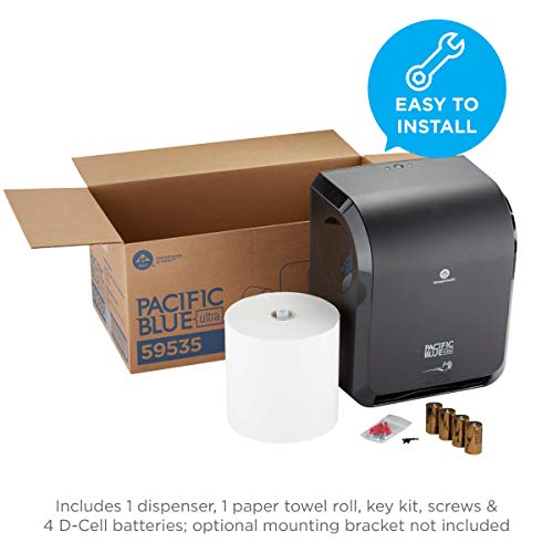 Pacific Blue Ultra 8" High-Capacity Automated Touchless Paper Towel Dispenser Starter Kit by GP PRO (Georgia-Pacific), Black Dispenser (59590) 1 White Towel Roll (26491)