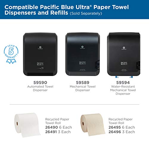 Pacific Blue Ultra 8" High-Capacity Automated Touchless Paper Towel Dispenser Starter Kit by GP PRO (Georgia-Pacific), Black Dispenser (59590) 1 White Towel Roll (26491)