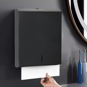 Stardrix Paper Towel Dispenser Wall Mount, Matte Black Stainless Steel Commercial Paper Towel Holder with Lock, Large Capacity 400 C Fold/525 Multifold Towels