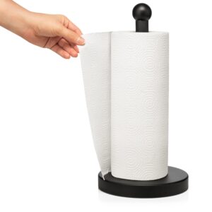 Modern Touch Accents Paper Towel Holder – Hand Towel Dispenser with Weighted Non-Slip Base for Kitchen, Countertop, Bathroom & Hotels - Easy One-Handed Tear Jumbo Paper Towel Roll Holder (Matte Black)