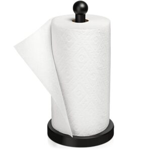 Modern Touch Accents Paper Towel Holder – Hand Towel Dispenser with Weighted Non-Slip Base for Kitchen, Countertop, Bathroom & Hotels - Easy One-Handed Tear Jumbo Paper Towel Roll Holder (Matte Black)