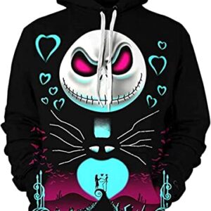 mlsjdger Unisex Nightmare Before Christmas Jack & Sally Novelty Hoodie 3D Print Sweatshirts Hoodie