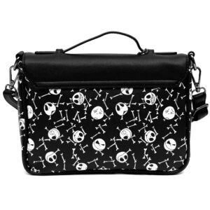 Disney Bag, Fold Over Crossbody, Nightmare Before Christmas Jack Faces and Bones Black White, Vegan Leather