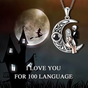 ONEFINITY Jack And Sally Jewelry Nightmare Sterling Silver 100 Languages I Love You Pendant Necklace Moon Before Christmas Birthday Gifts for Women