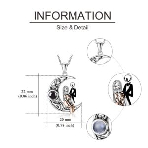 ONEFINITY Jack And Sally Jewelry Nightmare Sterling Silver 100 Languages I Love You Pendant Necklace Moon Before Christmas Birthday Gifts for Women