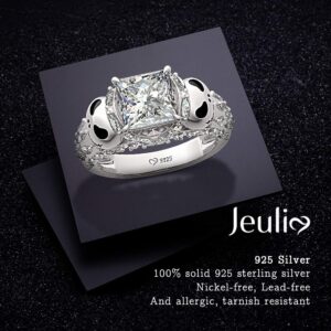 Jeulia Jack Skellington Rings Women Nightmare Before Christmas Skull Rings 925 Sterling Silver Princess Cut Band Ring Anniversary Promise Romantic for Her Teen Girls(7)