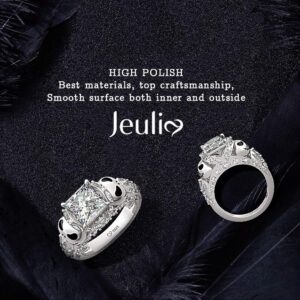 Jeulia Jack Skellington Rings Women Nightmare Before Christmas Skull Rings 925 Sterling Silver Princess Cut Band Ring Anniversary Promise Romantic for Her Teen Girls(7)