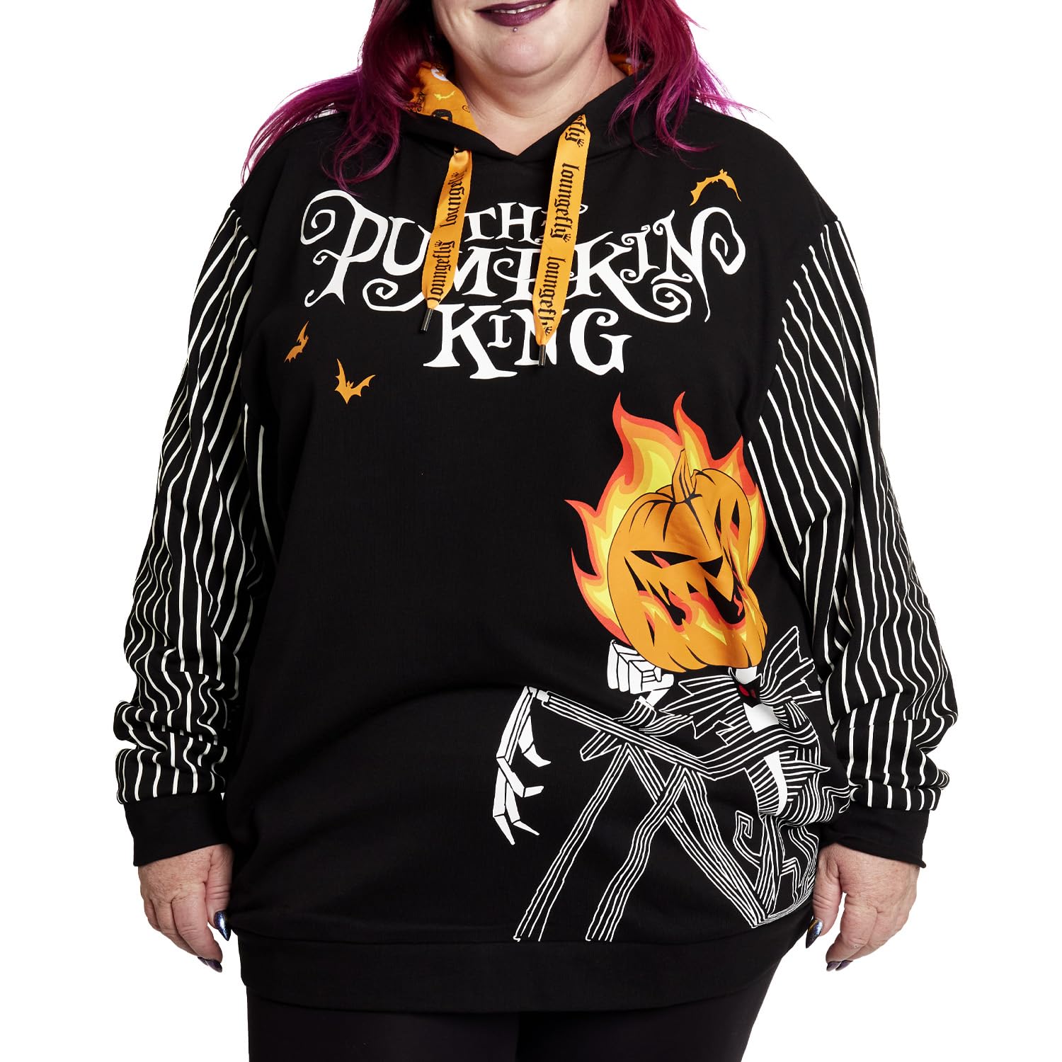 Loungefly Apparel Disney Nightmare Before Christmas Pumpkin King Hoodie, Small Black