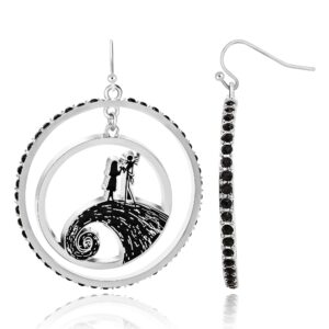 disney the nightmare before christmas womens hoop earrings - jack and sally double circle earrings with black crystals - nightmare before christmas jewelry