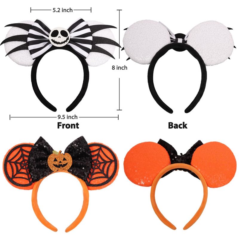 UNSPAZ Halloween Mouse Ears Headband, 2 PCS Halloween Ears Pumpkin and Jack Halloween Headband for Adults Women Kids, Halloween Accessories