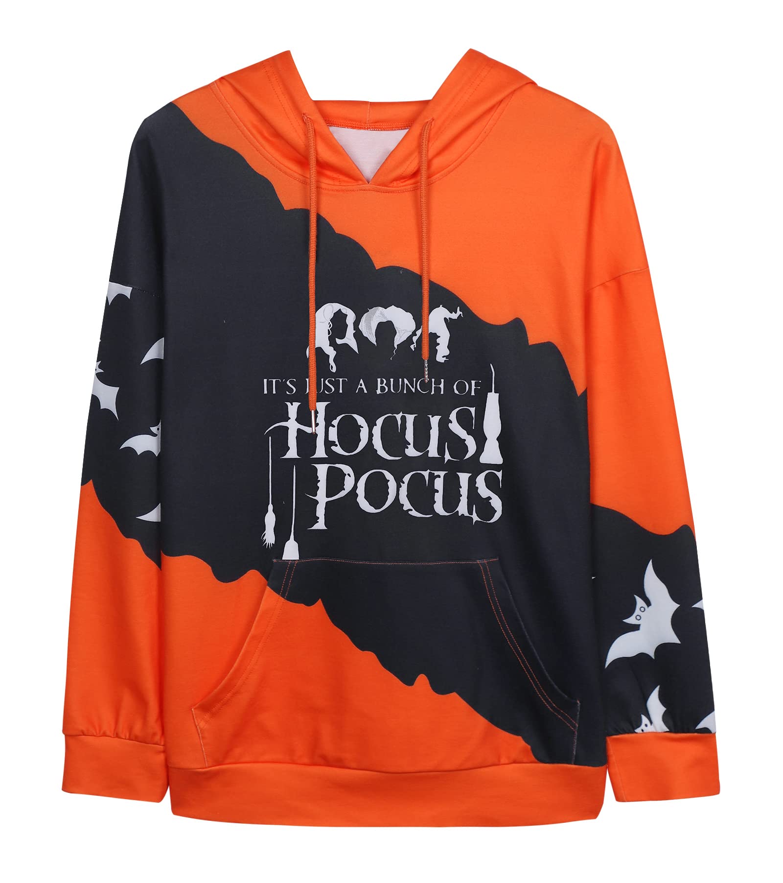 KIDDAD It's Just A Bunch of Hocus Pocus T-Shirt Women Halloween Sanderson Sisters Long Sleeve Crewneck Casual Pullover Tops Black Orange