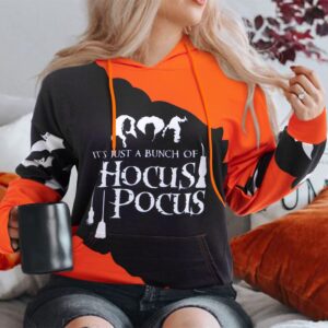 KIDDAD It's Just A Bunch of Hocus Pocus T-Shirt Women Halloween Sanderson Sisters Long Sleeve Crewneck Casual Pullover Tops Black Orange