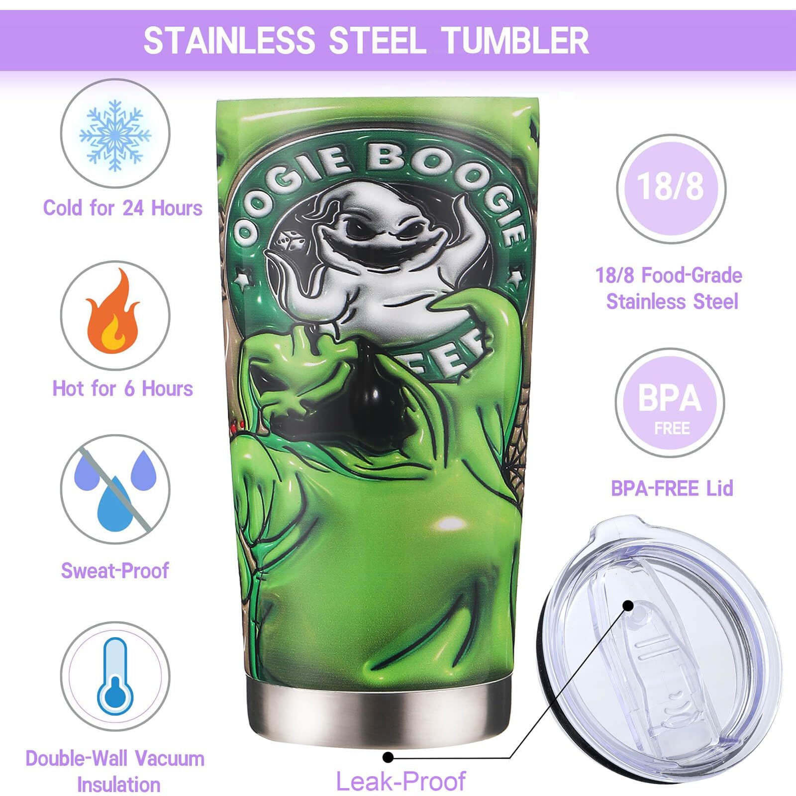 LAZYKITTY 3D Inflated Oogie Boogie Nightmare Before Christmas Tumbler Cup with Straws and Lid, Nightmare Before Christmas Gift for Men Women, Stainless Steel Vacuum Insulated, Epoxy Coated, 20 Oz