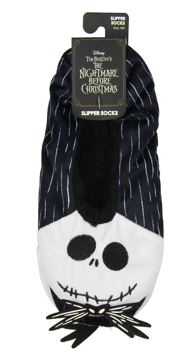 Bioworld The Nightmare Before Christmas Slippers Jack Skellington Character Slipper Socks with No-Slip Sole For Women Men (Medium)