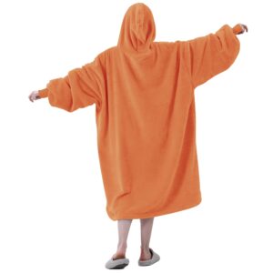 Easy-Going Oversized Flannel Wearable Blanket Hoodie for Adults, One Size Fits All, Orange