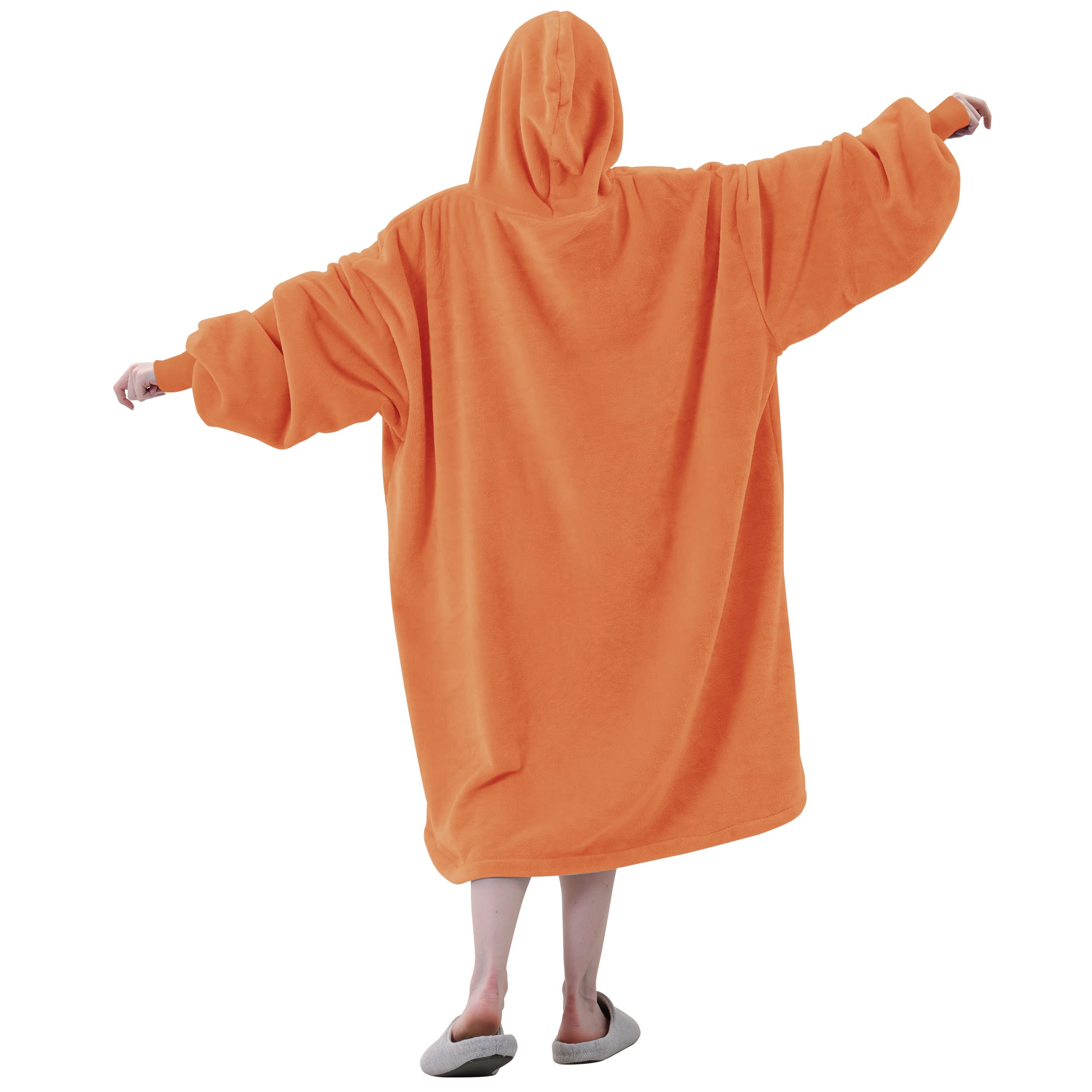 Easy-Going Oversized Flannel Wearable Blanket Hoodie for Adults, One Size Fits All, Orange