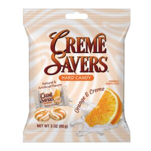 creme savers orange and creme hard candy | the taste of fresh orange swirled in rich cream | the original classic creme savers brought to you by iconic candy | 3oz bag