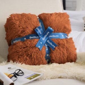 Bedsure Faux Fur Burnt Orange Throw Blanket – Fuzzy, Fluffy, Shaggy Orange Blanket, Soft and Thick Sherpa, Cozy Warm Fall Blanket, Autumn Throw Blankets for Couch, Sofa, Bed, 50x60 Inches, 640 GSM