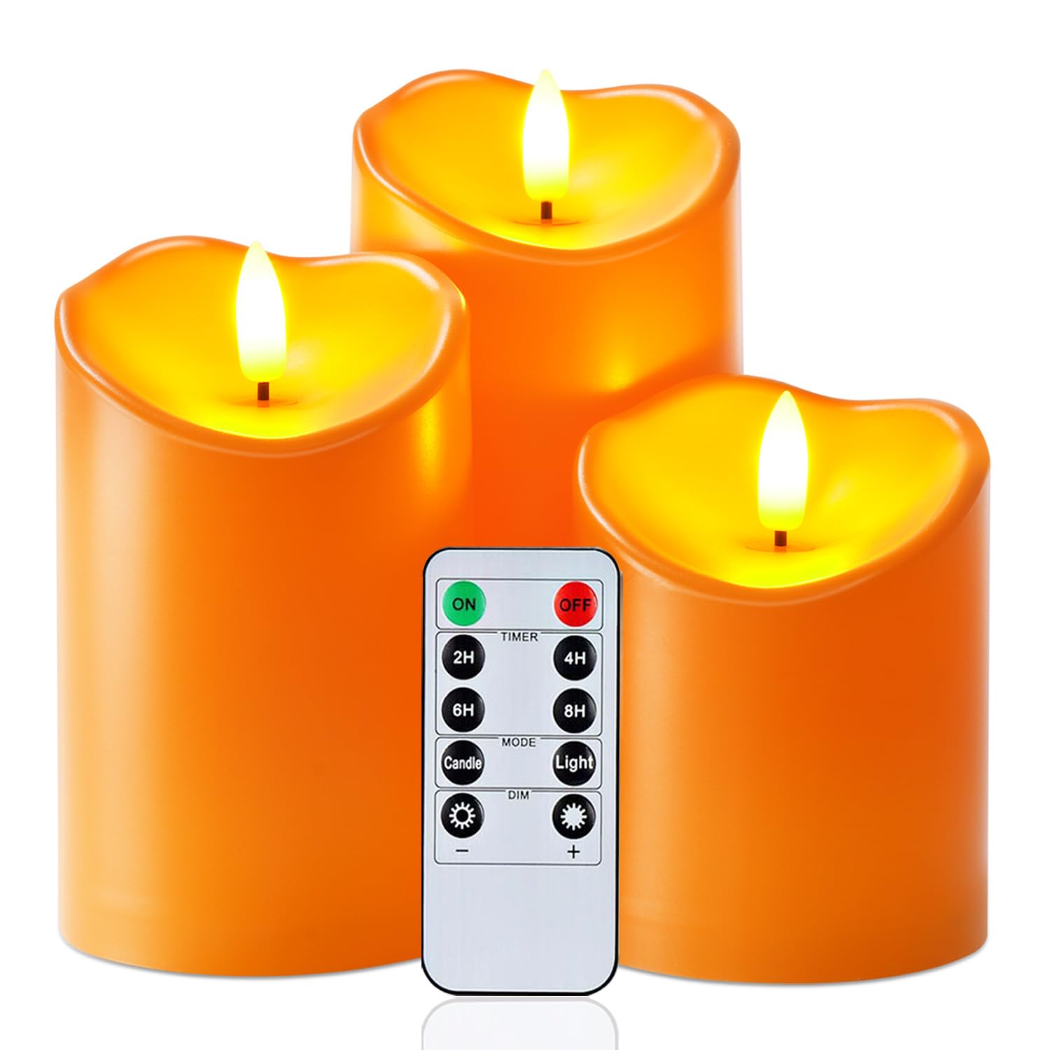 Homemory Halloween Orange Flameless Candles, Fall Candles, Outdoor Waterproof Flickering Battery Operated LED Pillar Candles with Remote and Timers, Won't Melt Plastic, Set of 3