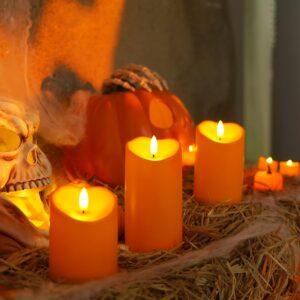 Homemory Halloween Orange Flameless Candles, Fall Candles, Outdoor Waterproof Flickering Battery Operated LED Pillar Candles with Remote and Timers, Won't Melt Plastic, Set of 3