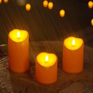 Homemory Halloween Orange Flameless Candles, Fall Candles, Outdoor Waterproof Flickering Battery Operated LED Pillar Candles with Remote and Timers, Won't Melt Plastic, Set of 3