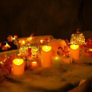 Homemory Halloween Orange Flameless Candles, Fall Candles, Outdoor Waterproof Flickering Battery Operated LED Pillar Candles with Remote and Timers, Won't Melt Plastic, Set of 3