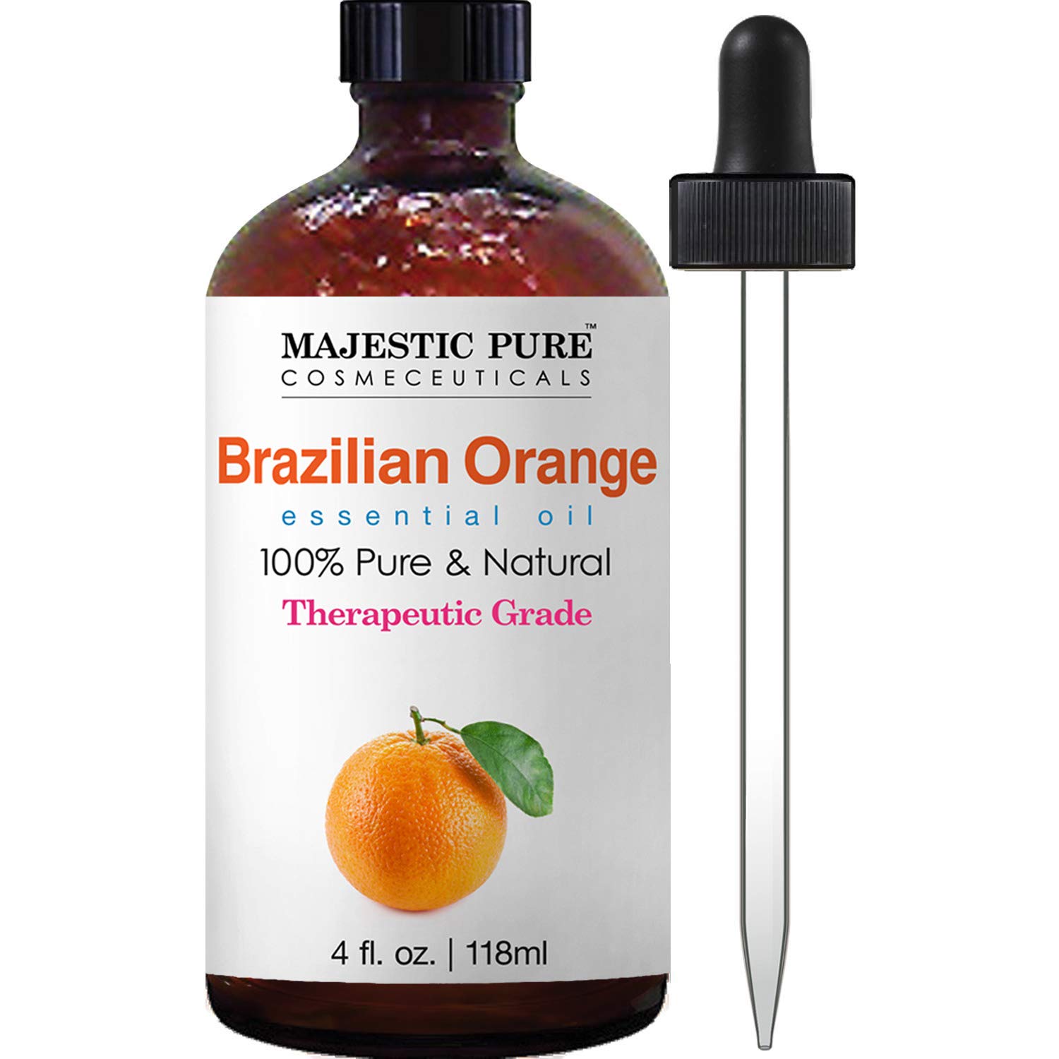 MAJESTIC PURE Brazilian Orange Essential Oil, Premium Grade, Pure and Natural Premium Quality Oil, 4 fl oz