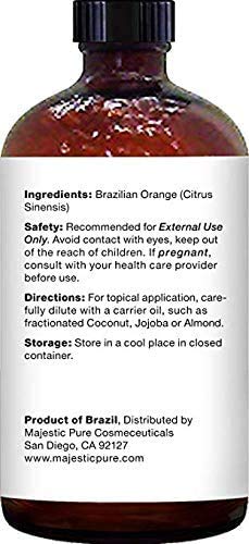 MAJESTIC PURE Brazilian Orange Essential Oil, Premium Grade, Pure and Natural Premium Quality Oil, 4 fl oz