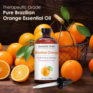 MAJESTIC PURE Brazilian Orange Essential Oil, Premium Grade, Pure and Natural Premium Quality Oil, 4 fl oz