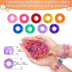 Eppingwin 1000 Pony Beads, Beads, 6x9 mm Large Beads, Hair Beads, Beads for Hair Braids, Glitter Beads, (Orange, Medium Pack)