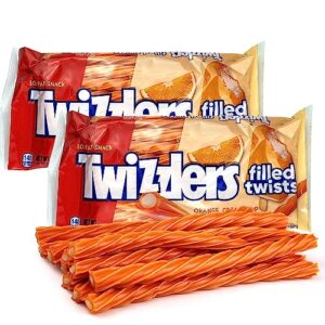 twizzlers cream filled licorice candy twists full size 2 pack - orange pop creamsicle flavored sticks soft and chewy sweet candy for kids and adults