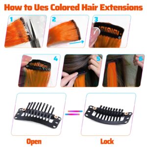 MEckily 22 inch Colored Hair Extensions Party Highlights, Straight Hairpiece Clip in Synthetic Hair Extensions for Kids Girls (10PCS-Orange)