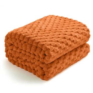 excervent flannel fleece throw blanket (50x70 inches) hexagon jacquard decorative fuzzy blankets for household, camping, and travel, super soft cozy, suitable for all seasons, burnt orange