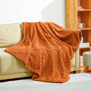 Excervent Flannel Fleece Throw Blanket (50x70 inches) Hexagon Jacquard Decorative Fuzzy Blankets for Household, Camping, and Travel, Super Soft Cozy, Suitable for All Seasons, Burnt Orange