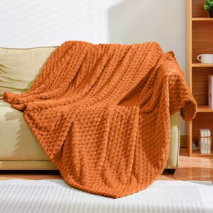 Excervent Flannel Fleece Throw Blanket (50x70 inches) Hexagon Jacquard Decorative Fuzzy Blankets for Household, Camping, and Travel, Super Soft Cozy, Suitable for All Seasons, Burnt Orange