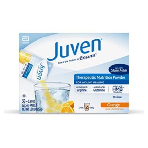 juven therapeutic nutrition drink mix powder for wound healing support, includes collagen protein, orange, 30 count