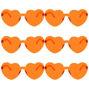 fengek 6 pcs heart shape sunglasses frameless transparent glasses party favors for girls, women, orange