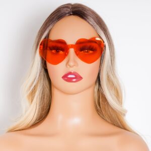 Fengek 6 Pcs Heart Shape Sunglasses Frameless Transparent Glasses Party Favors for Girls, Women, Orange