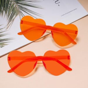 Fengek 6 Pcs Heart Shape Sunglasses Frameless Transparent Glasses Party Favors for Girls, Women, Orange