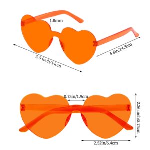 Fengek 6 Pcs Heart Shape Sunglasses Frameless Transparent Glasses Party Favors for Girls, Women, Orange