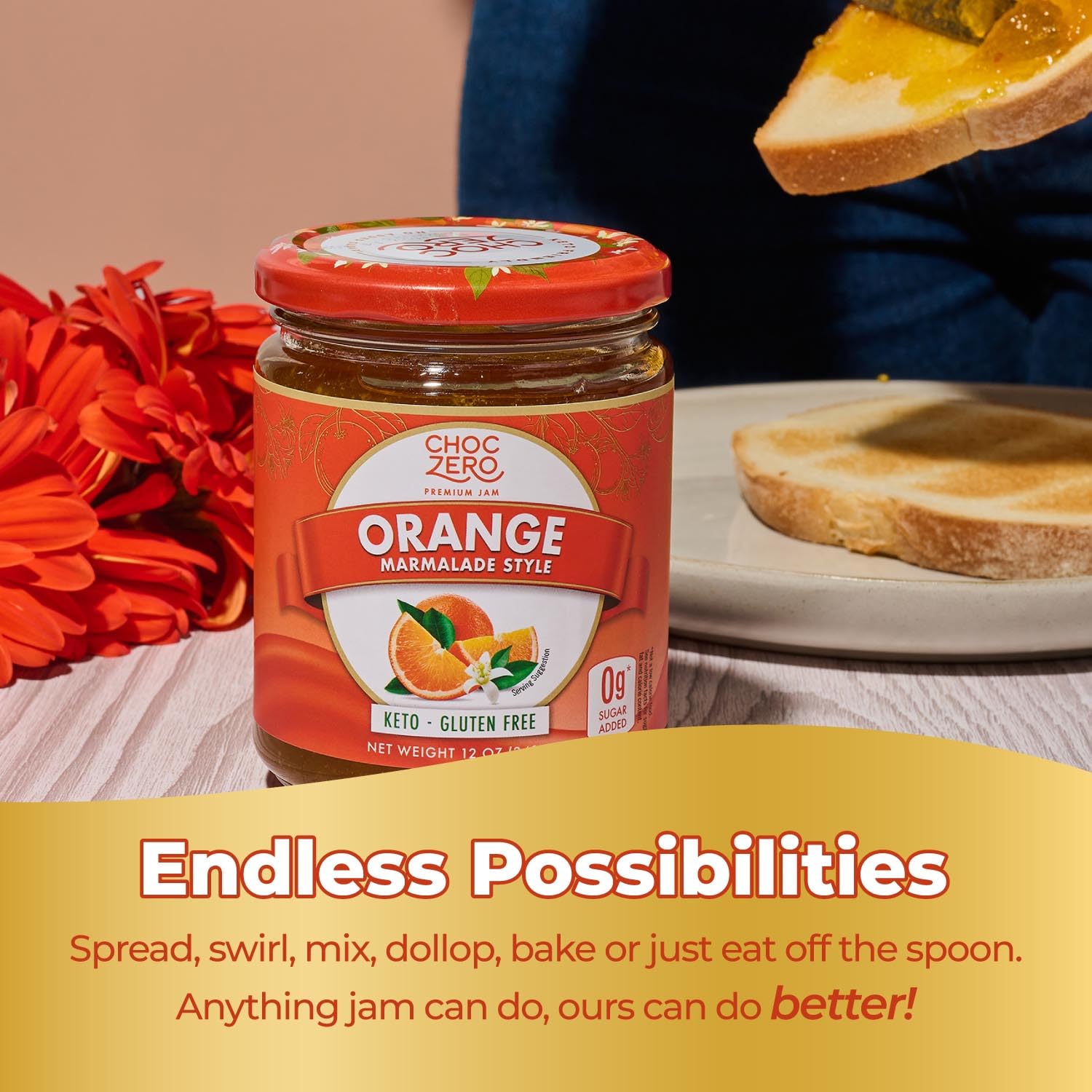 ChocZero Sugar Free Orange Marmalade - Sweet Keto Jam Spread with Oranges - No Added Sugars (1 Jar, 12oz)