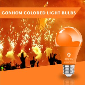 Gonhom 2 Pack A19 LED Orange Light Bulb,9 Watt Orange Lights Equivalent 100 Watt Colored Light Bulbs,E26 Base Orange LED Lights for Party Decoration, Holiday Lighting,Halloween Light Bulbs…