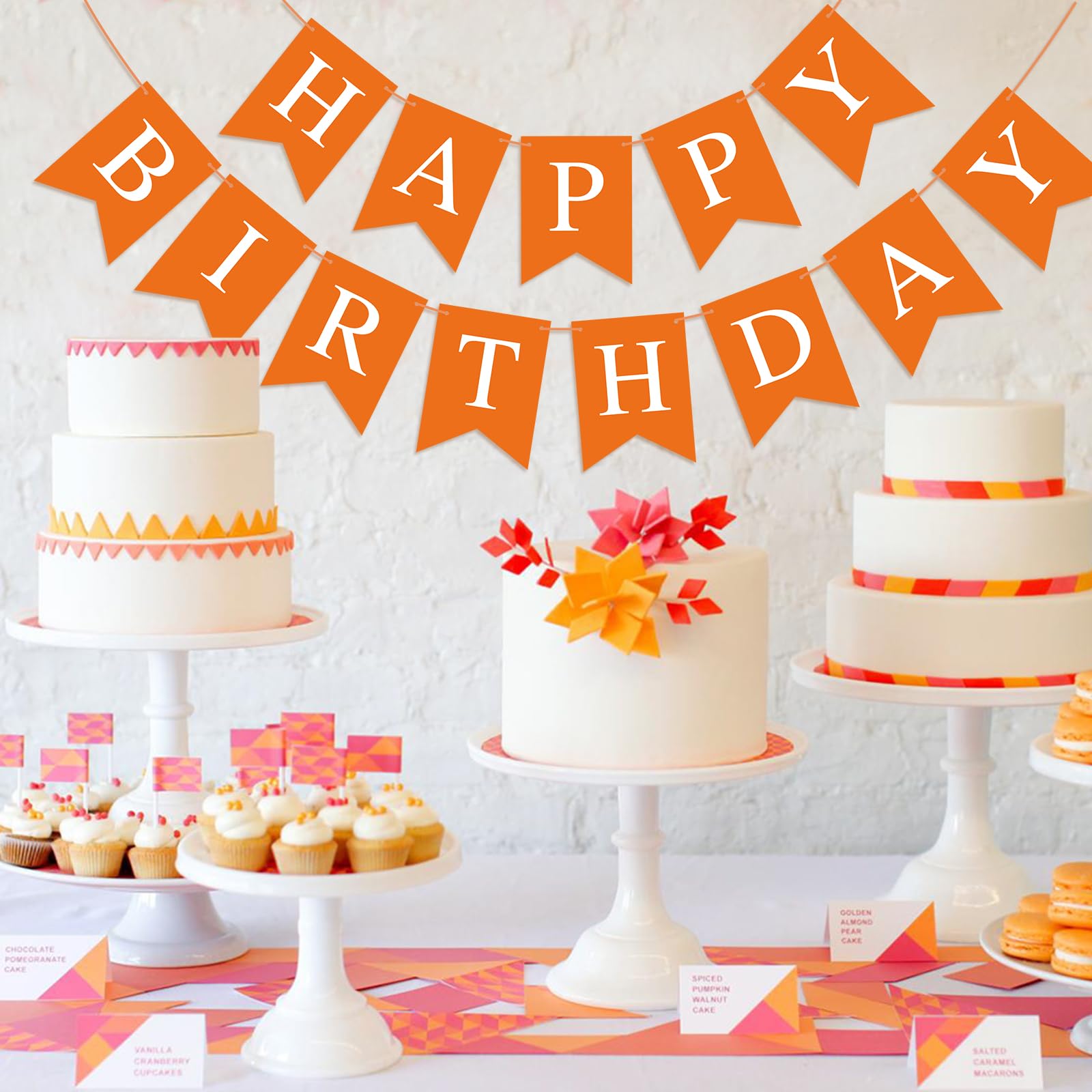 Waenerec Orange Birthday Banner Sign Happy Birthday Bunting Banner Garland for Kids Girl Woman Birthday Tea Party Decorations Bunting Flag Birthday Party Supplies