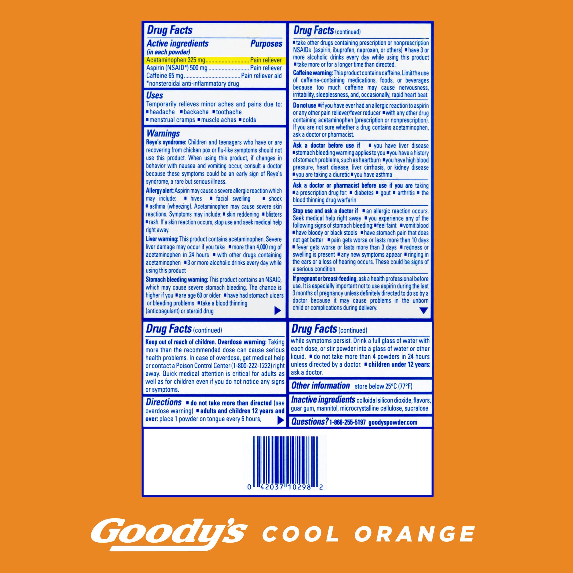 Goody's Pain Relief Powders, Extra Strength Headache Powder Cool Orange, 24 ct (Pack of 1)