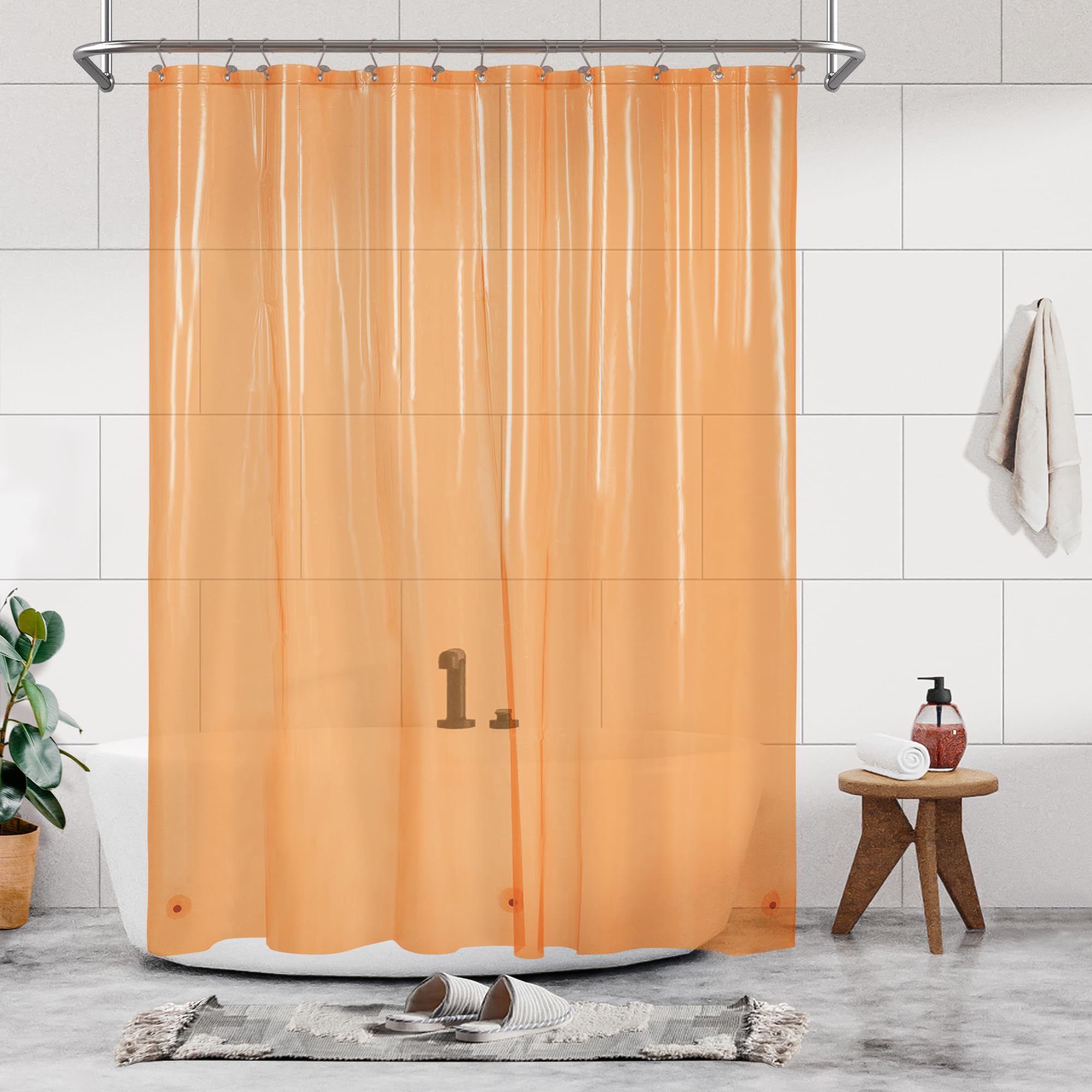 Barossa Design Clear Orange Shower Curtain Liner - Premium PEVA Shower Liner with 3 Magnets & Metal Grommets, Waterproof Lightweight Standard Size Liners for Bathroom - Translucent Orange
