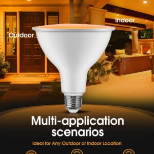 LOHAS Orange Flood Light Bulbs, PAR38 LED Flood Light Outdoor 100W Equivalent, 15 Watt Colored Porch Light Bulb, E26 Base Ideal for Home Lighting, Holiday, Party Decoration, 2 Pack