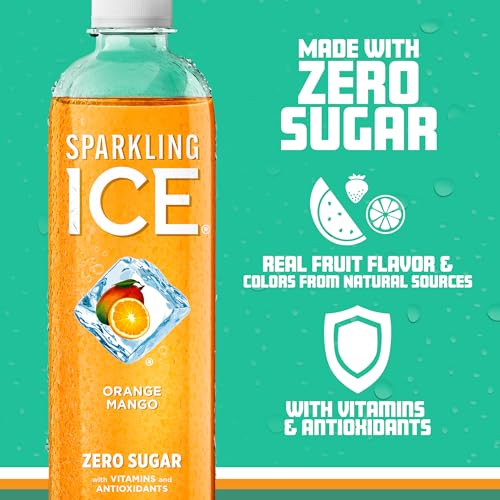 Sparkling Ice, Orange Mango Sparkling Water, Zero Sugar Flavored Water, with Vitamins and Antioxidants, Low Calorie Beverage, 17 fl oz Bottles (Pack of 12)