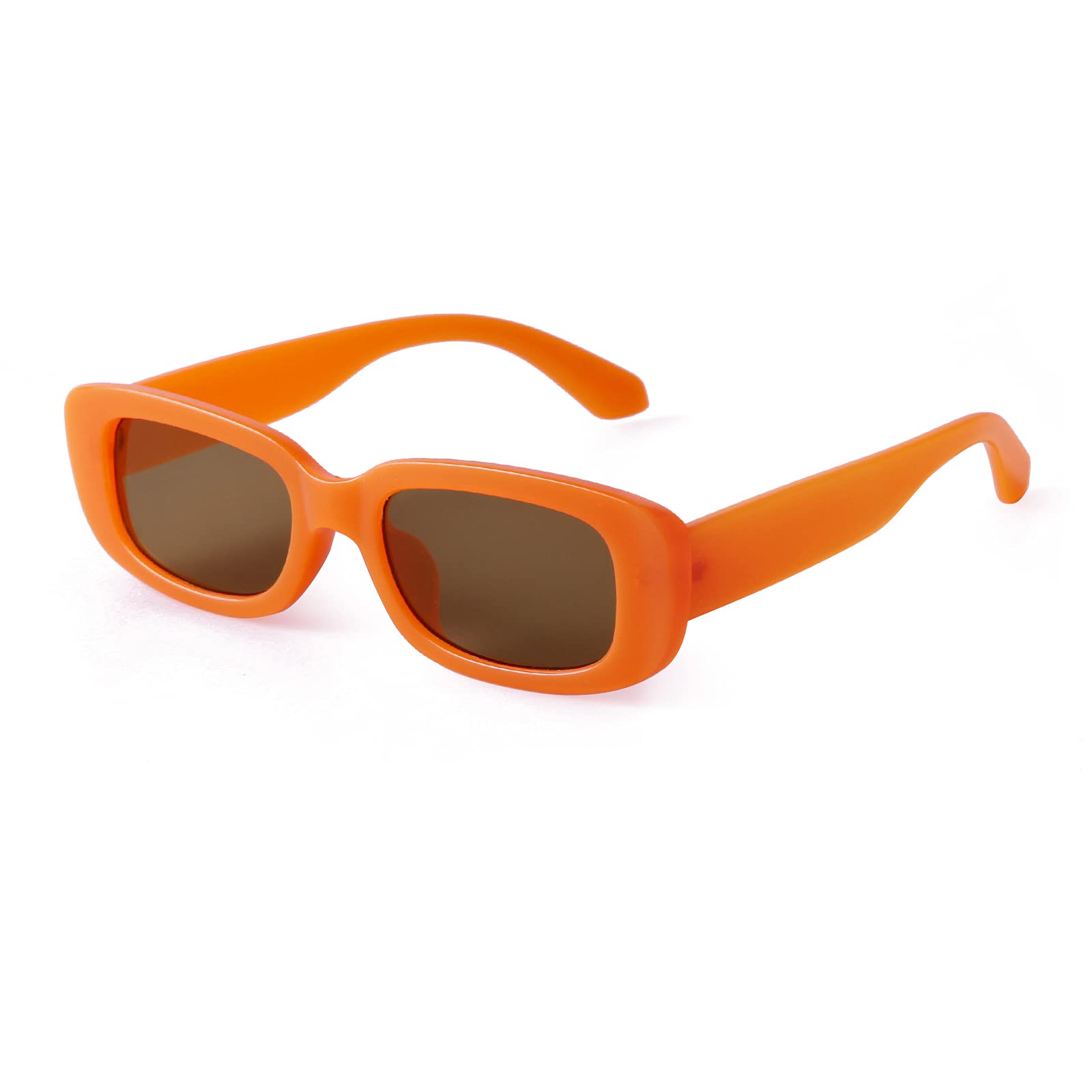 ADE WU Rectangle Sunglasses for Women Men Retro 90s Sunglasses Trendy Orange Frame Glasses Y2K Brown Lens Shades