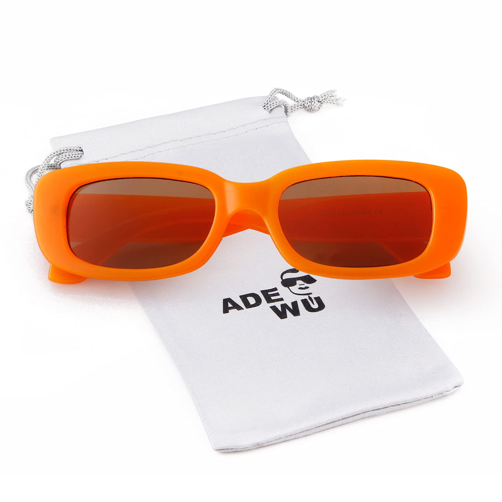 ADE WU Rectangle Sunglasses for Women Men Retro 90s Sunglasses Trendy Orange Frame Glasses Y2K Brown Lens Shades