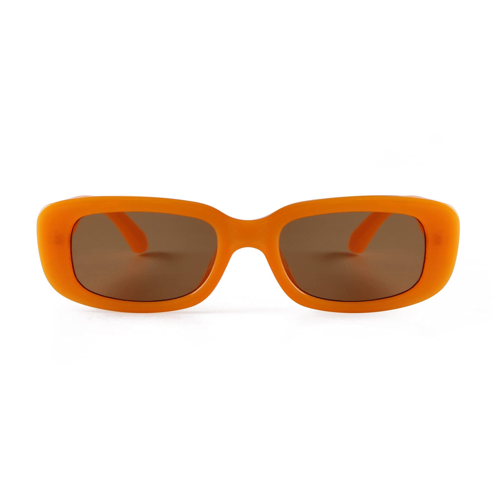 ADE WU Rectangle Sunglasses for Women Men Retro 90s Sunglasses Trendy Orange Frame Glasses Y2K Brown Lens Shades